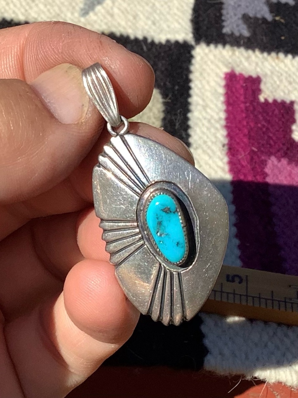 Turquoise Sterling Pendant Signed TKW